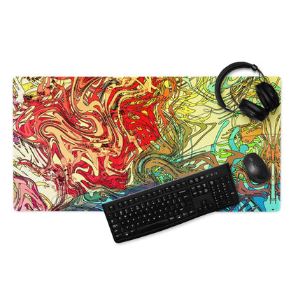 Vibrant abstract swirl gaming mouse pad in red orange yellow teal