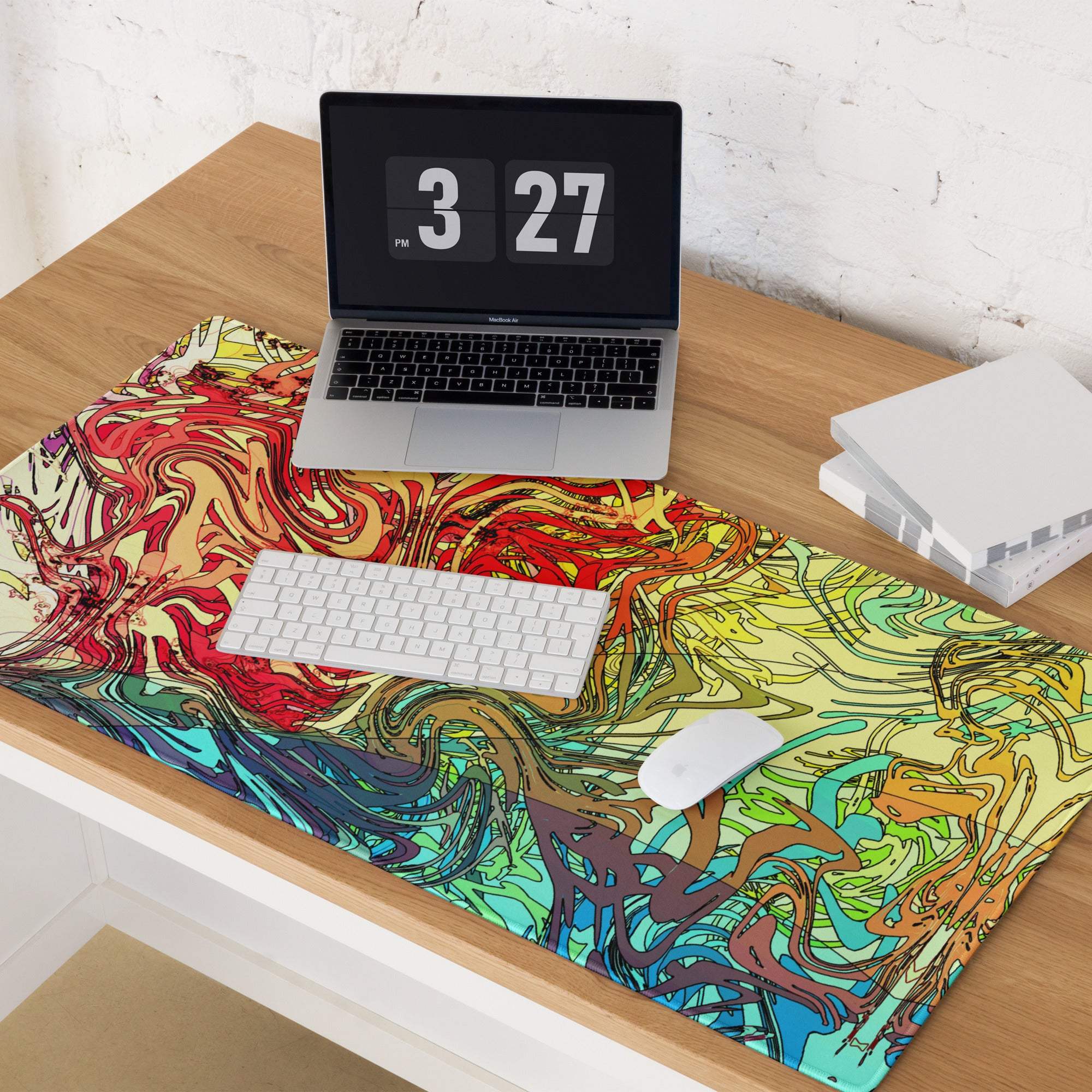 Vibrant abstract swirl colorful gaming mouse pad with large non-slip base