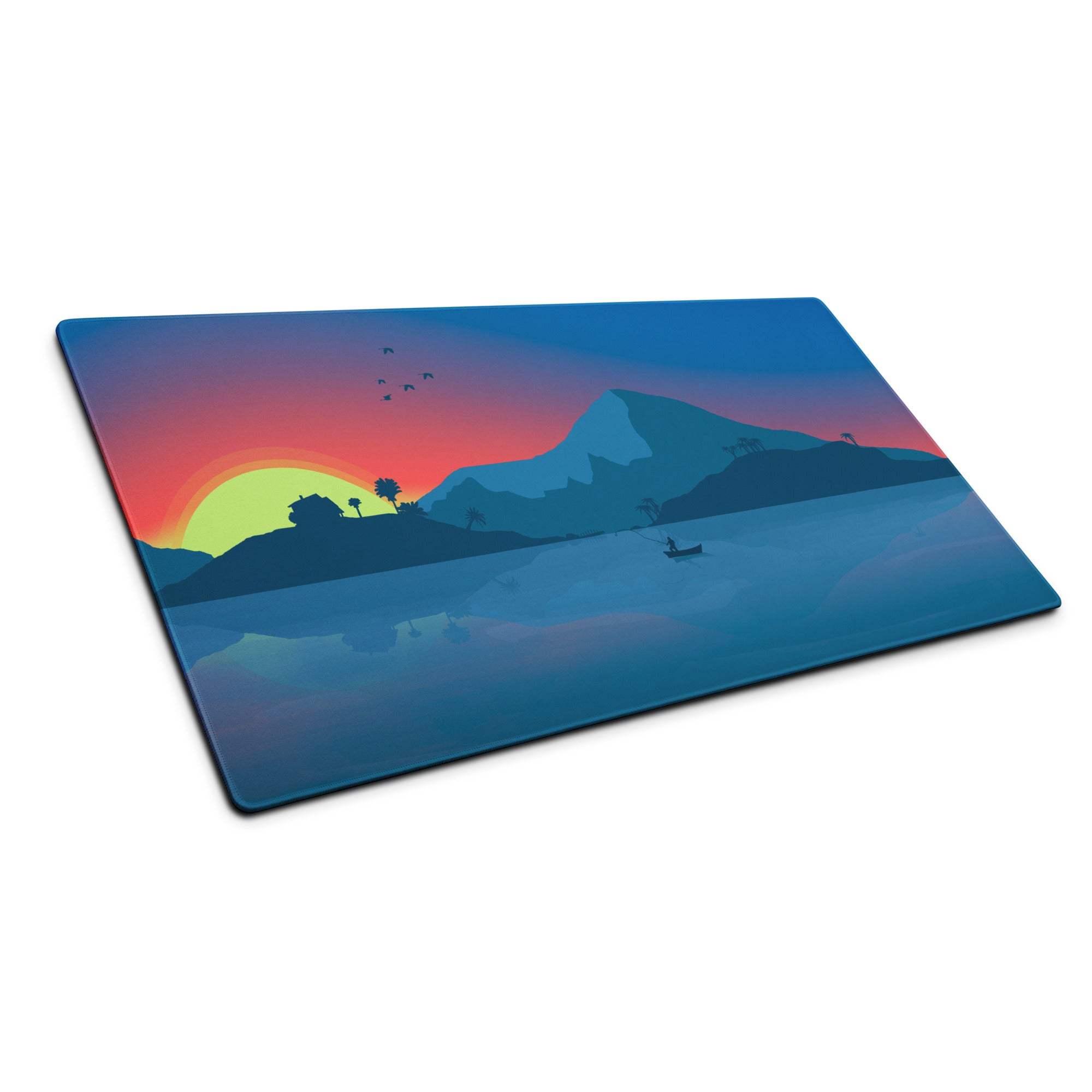 Calm Coastal Sunset rectangular cutting board with vibrant blue orange yellow hues