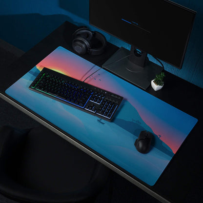 Calm Coastal Sunset large gaming mouse pad with vibrant gradient mountains