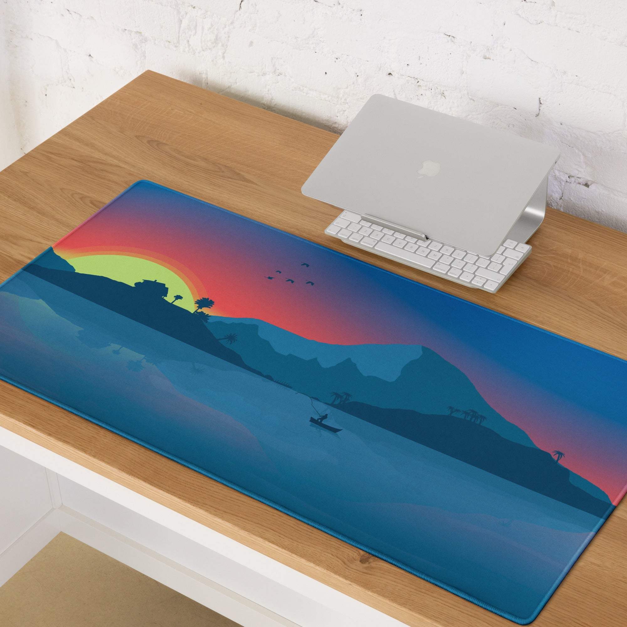 Calm Coastal Sunset large gaming mouse pad with mountains rainbow hills