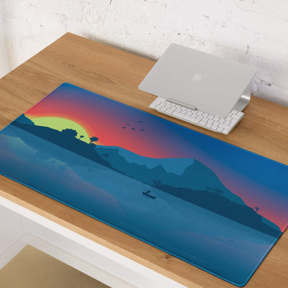 Calm Coastal Sunset large gaming mouse pad with mountains rainbow hills
