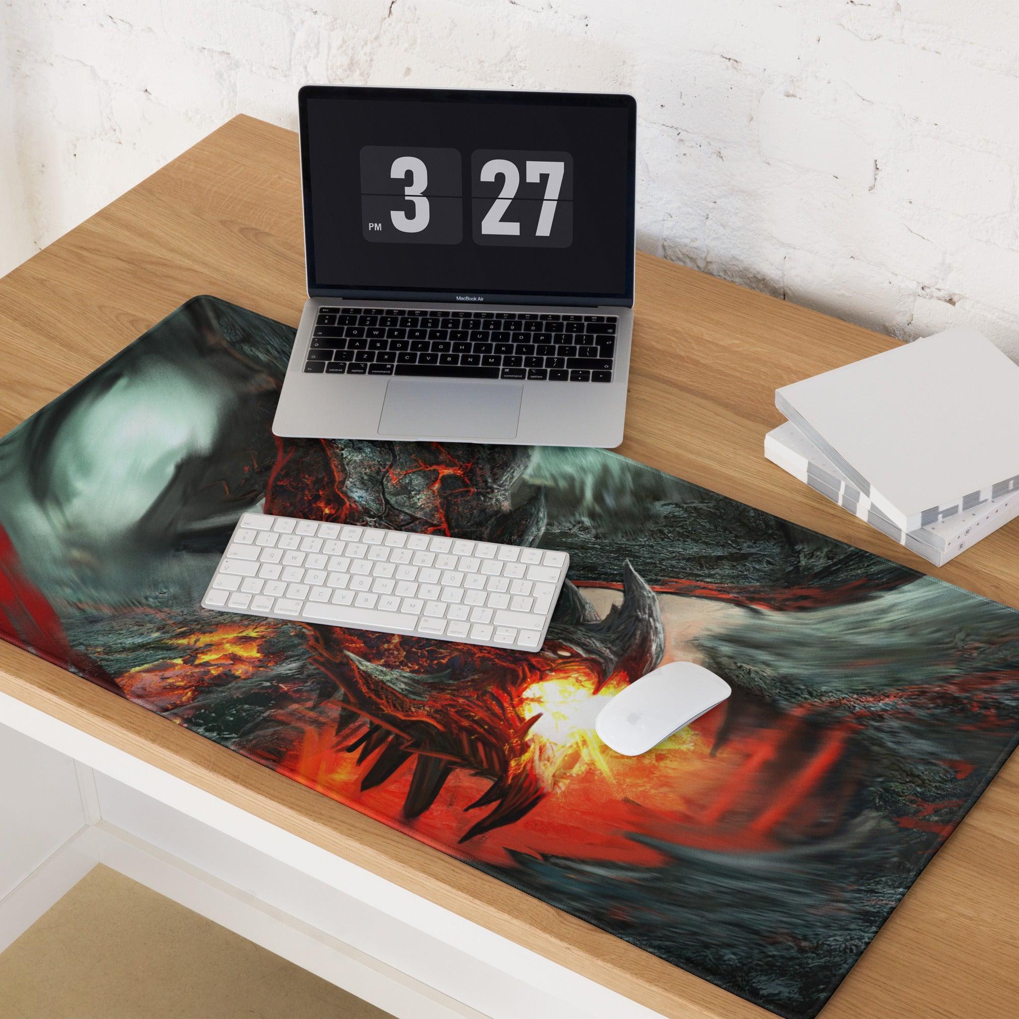 Vibrant Volcanic Dragon Fury gaming mouse pad with fiery dragon, non-slip base
