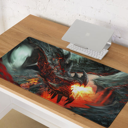 Volcanic Dragon Fury gaming mouse pad with fiery scales and flames