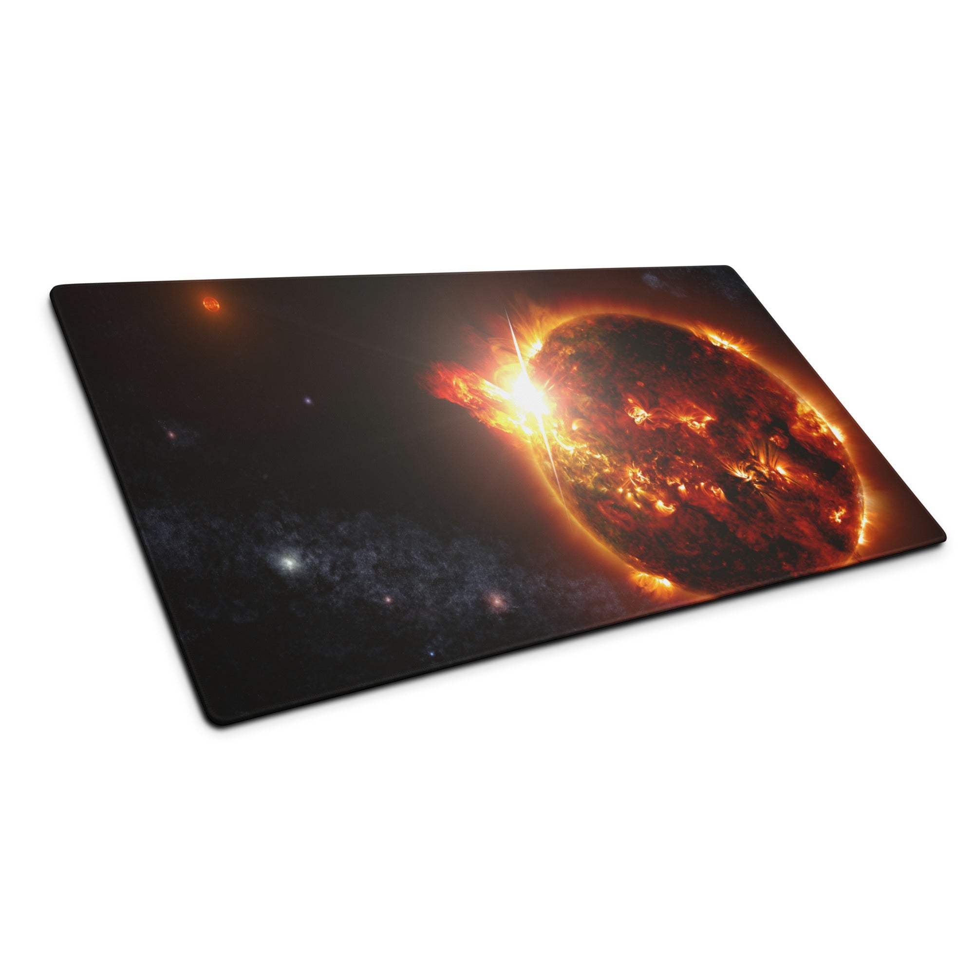 Cosmic Solar Flare gaming mouse pad with exploding orange star scene