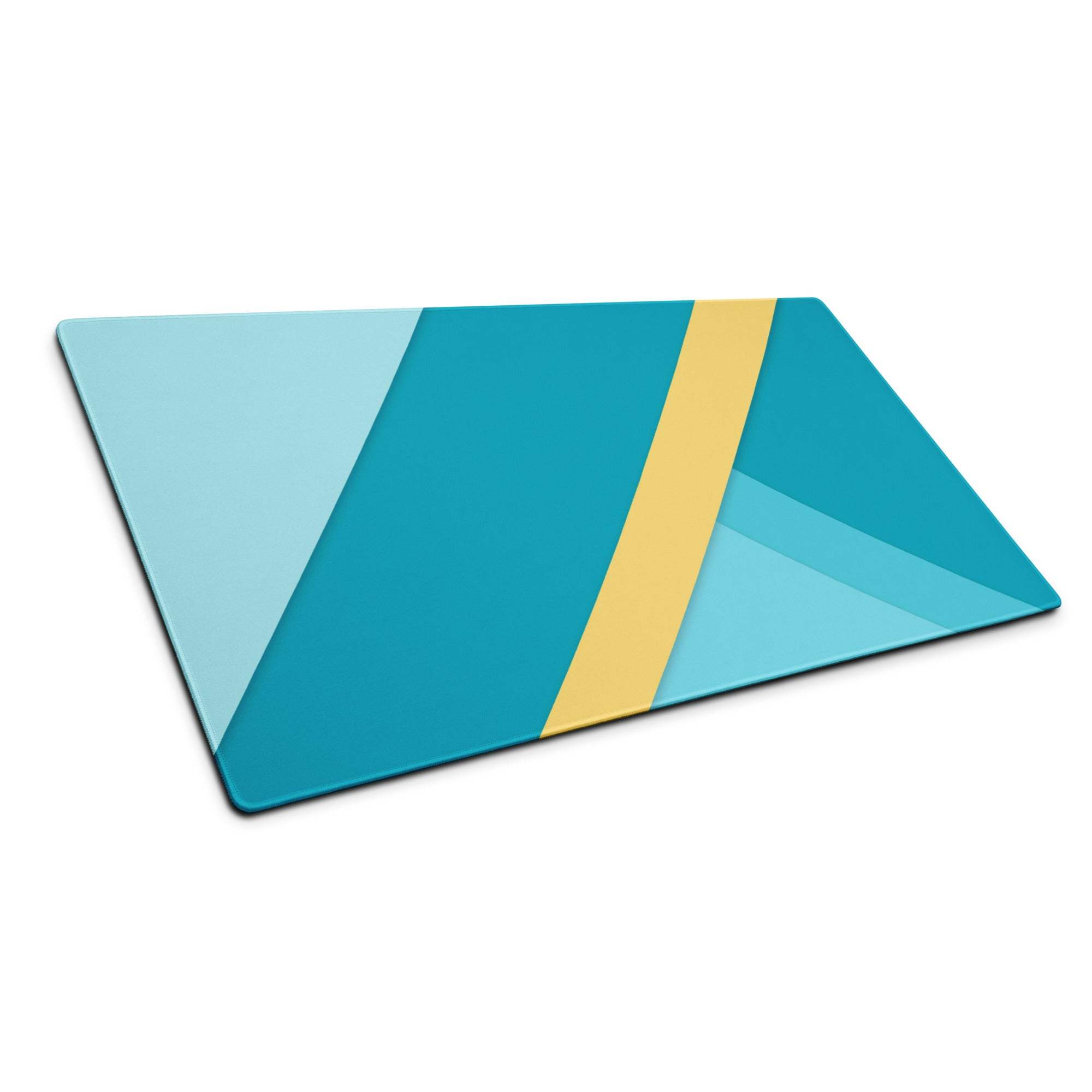 Sleek geometric teal blue yellow glass cutting board with vibrant stripe