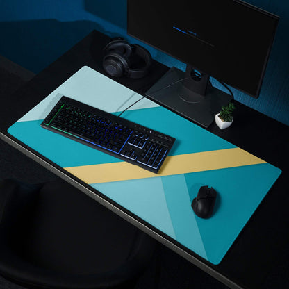 Geometric teal yellow gaming mouse pad large non-slip base stitched edges