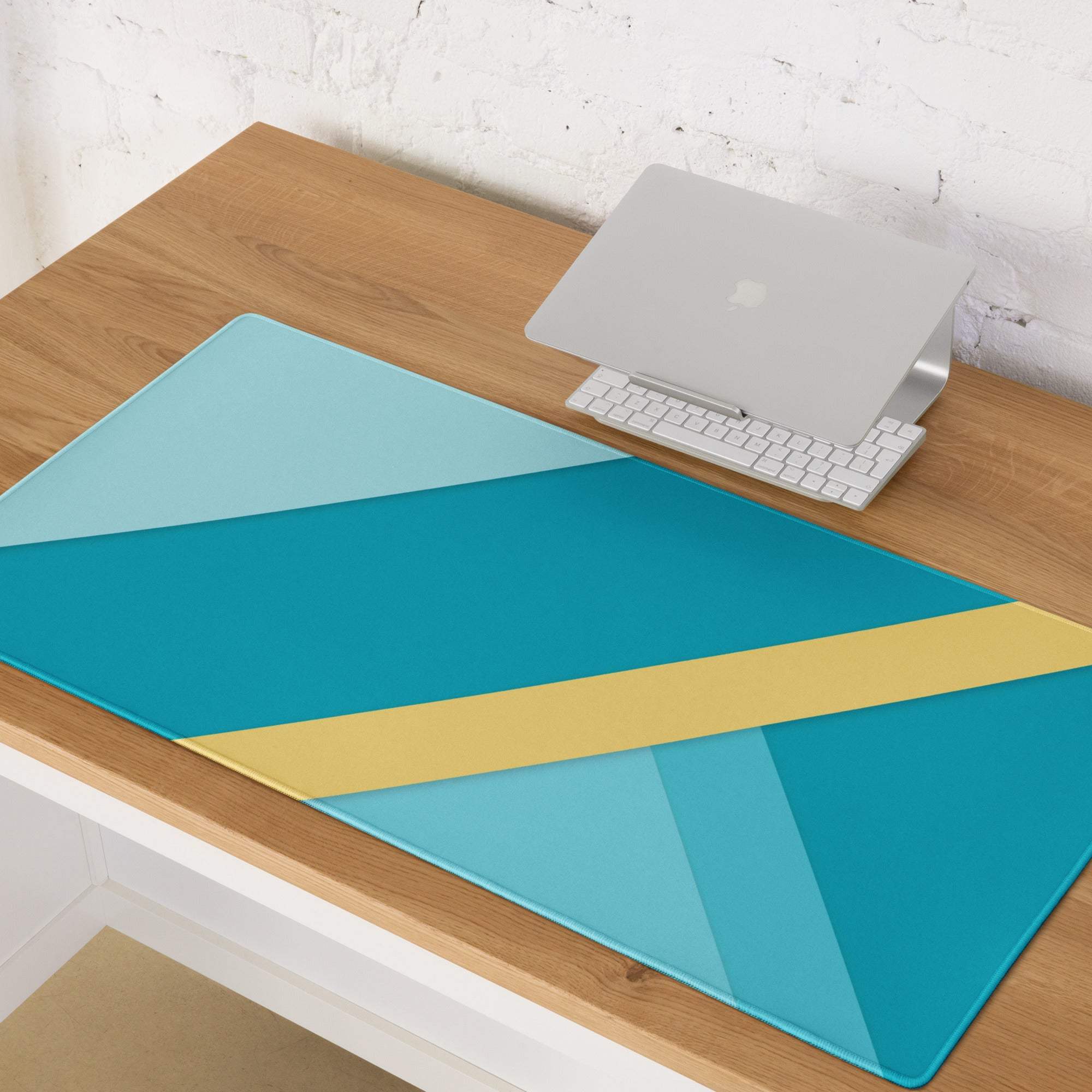 Geometric teal yellow gaming mouse pad large non-slip rubber base