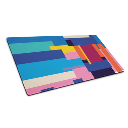 Abstract geometric glass cutting board with vibrant multicolor stripes