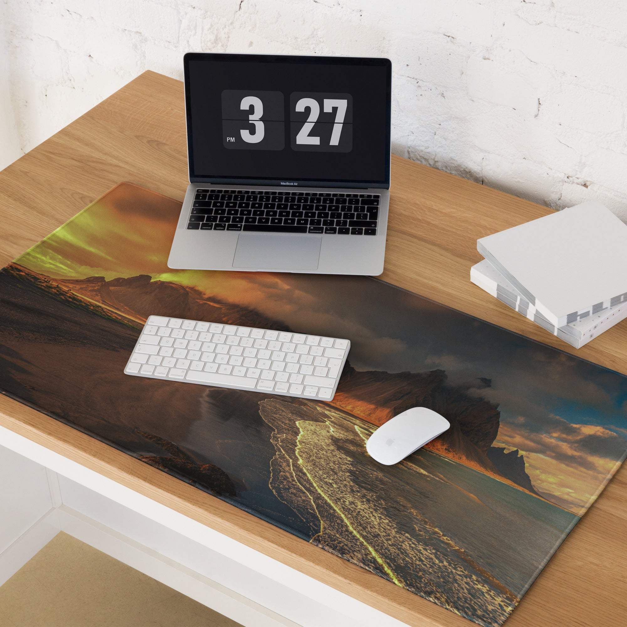 Epic Mountain Coastline Sunset gaming mouse pad with non-slip base