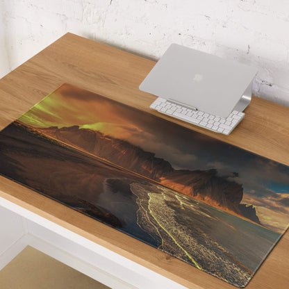 Epic Mountain Coastline gaming mouse pad with aurora mountains