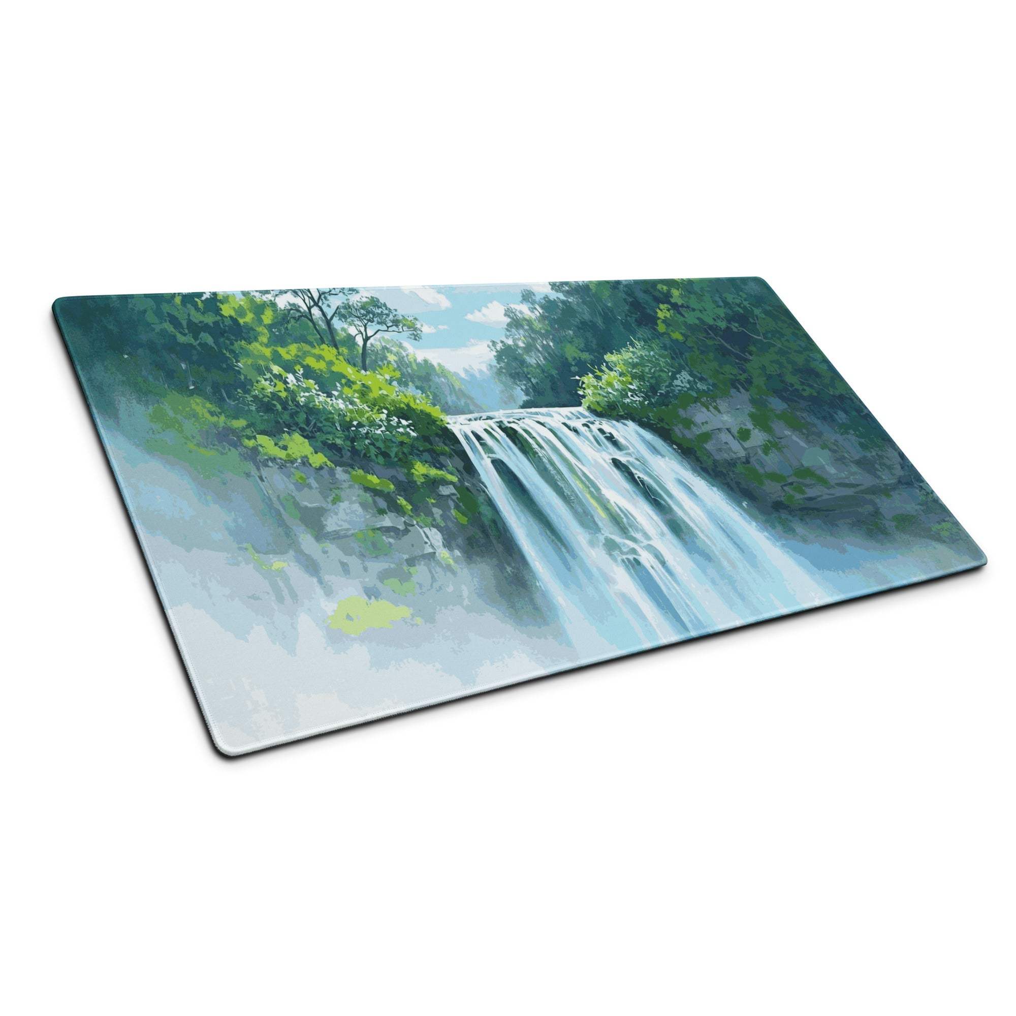 Tranquil waterfall scene rectangular glass cutting board with lush green trees