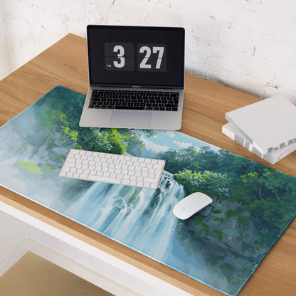 Tranquil waterfall watercolor gaming mouse pad large non-slip base