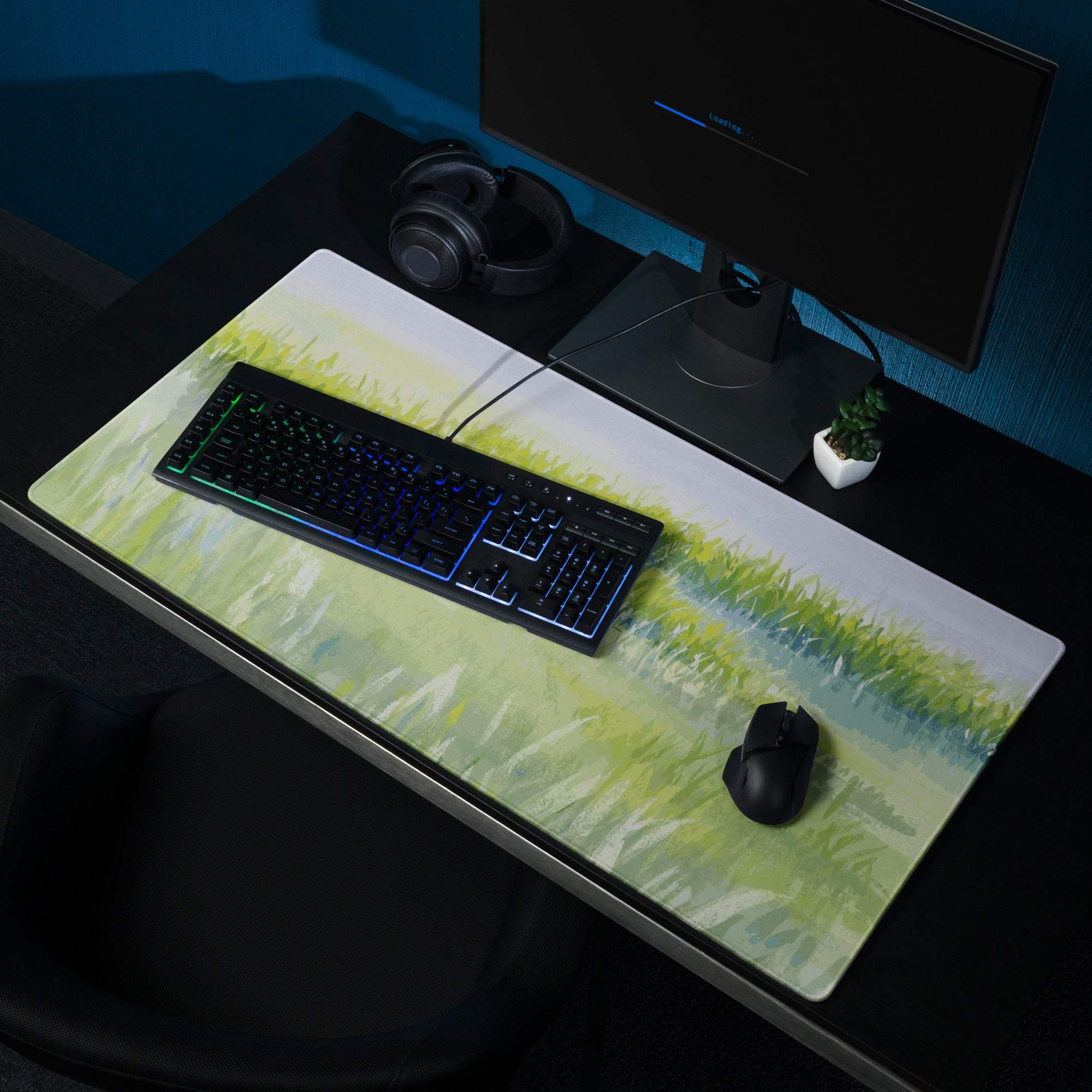 Nature-inspired large green grassy landscape gaming mouse pad