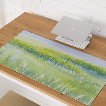 Nature inspired large green landscape gaming mouse pad with grass and sky design