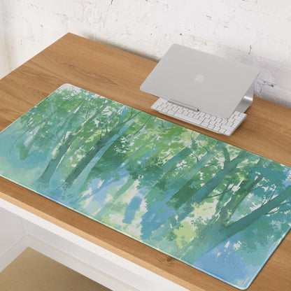 Large watercolor forest green blue gaming mouse pad non-slip smooth surface