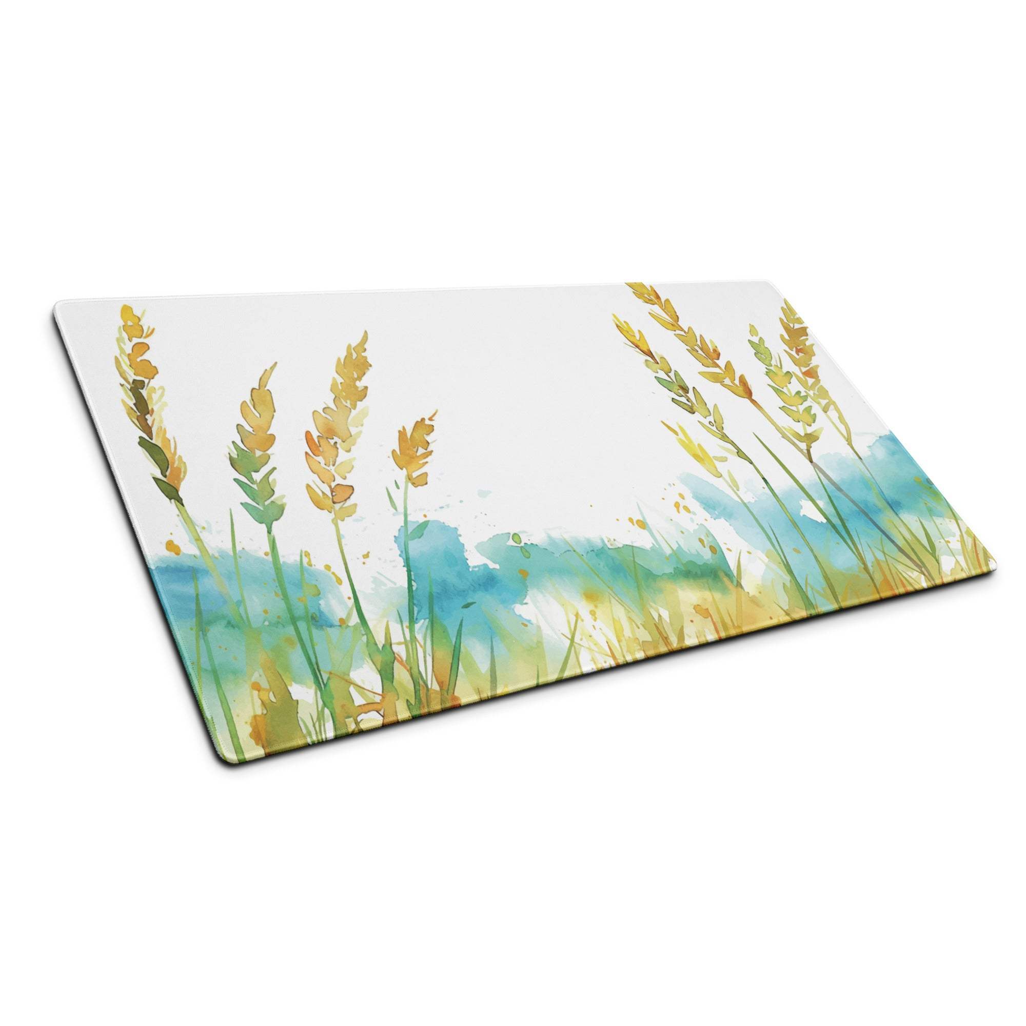 Golden wheat watercolor rectangular placemat on large non-slip gaming mouse pad