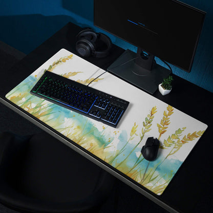 Watercolor golden wheat gaming mouse pad, large non-slip pastel teal surface