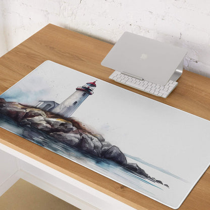 Watercolor lighthouse gaming mouse pad with non-slip base and stitching