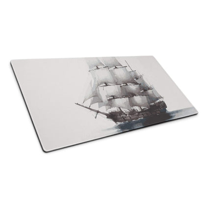 Grayscale watercolor sailing ship on rectangular cutting board
