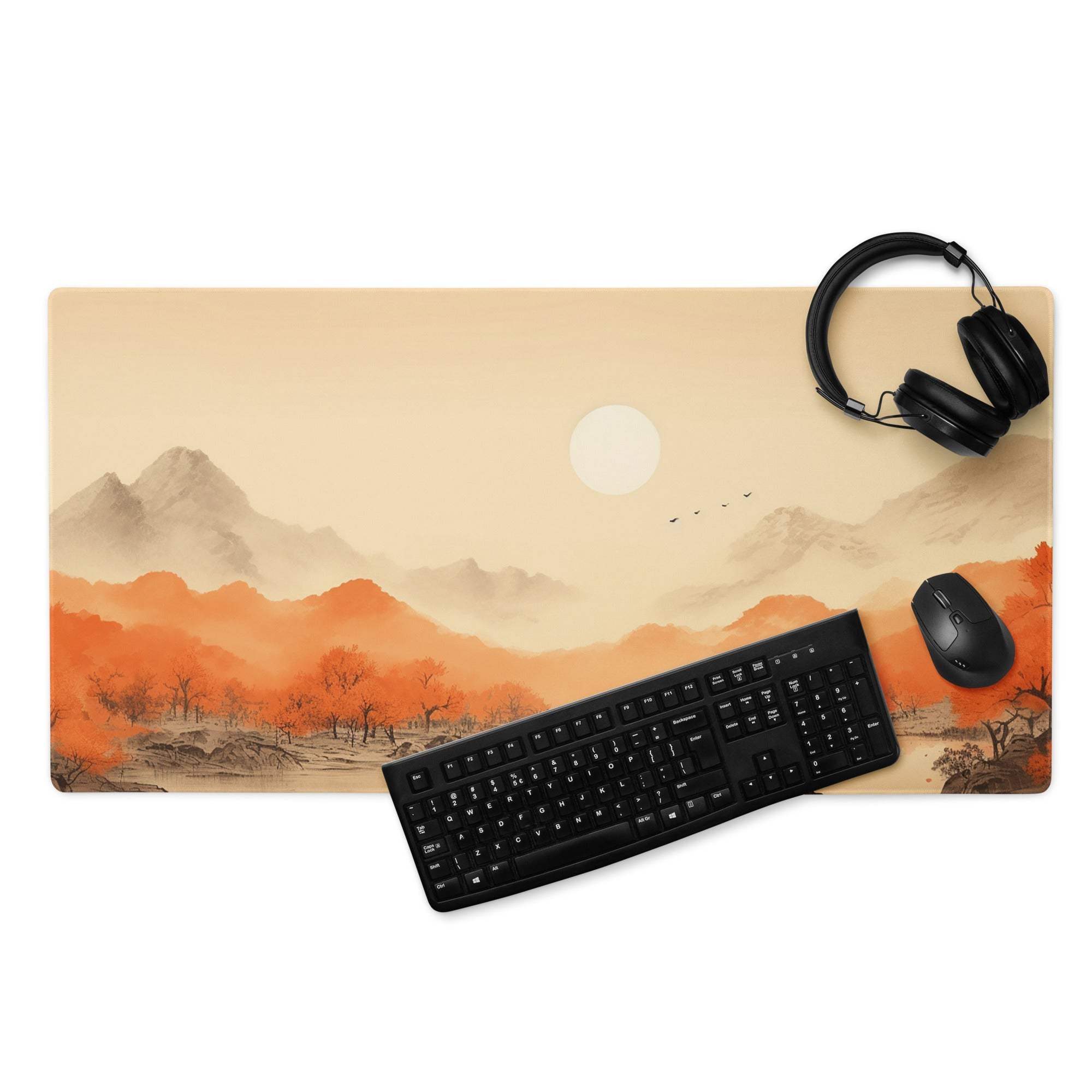 Premium warm autumn watercolor landscape gaming mouse pad large size