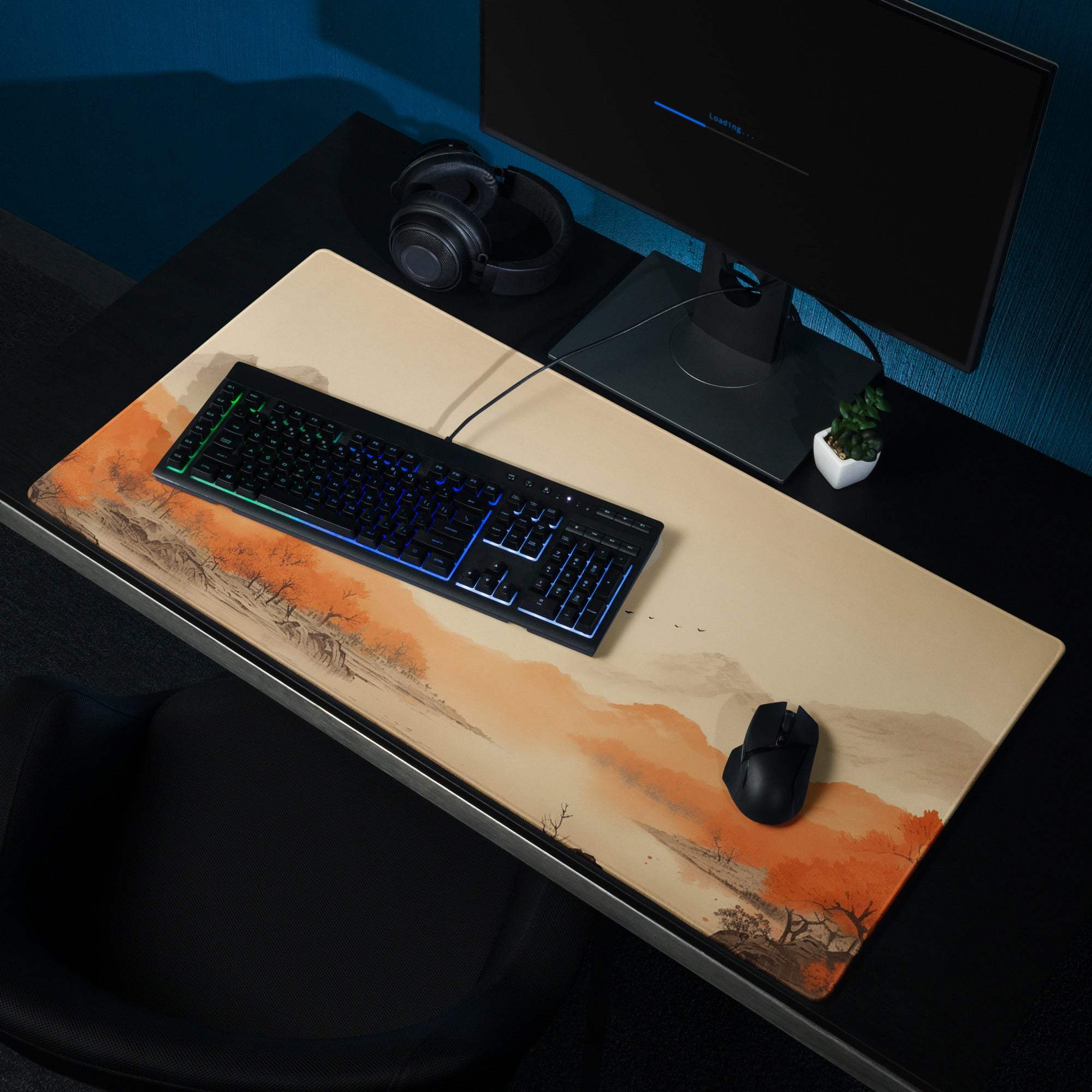 Premium warm autumn beige orange landscape gaming mousepad large non-slip base