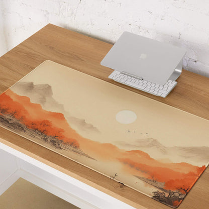 Premium warm autumn landscape gaming mouse pad with Chinese ink mountains