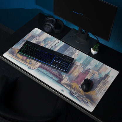 Vibrant urban skyline cityscape large gaming mouse pad with buildings and bridges