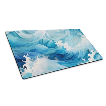 Rectangular blue ocean wave cutting board with glossy finish