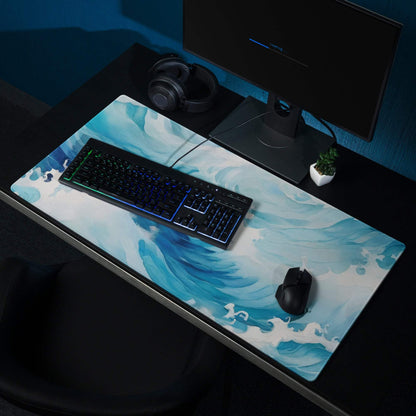 Blue white ocean wave gaming mousepad large non-slip base stitched edges