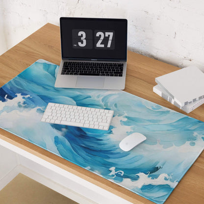 Blue ocean wave patterned desk mat gaming mouse pad large size