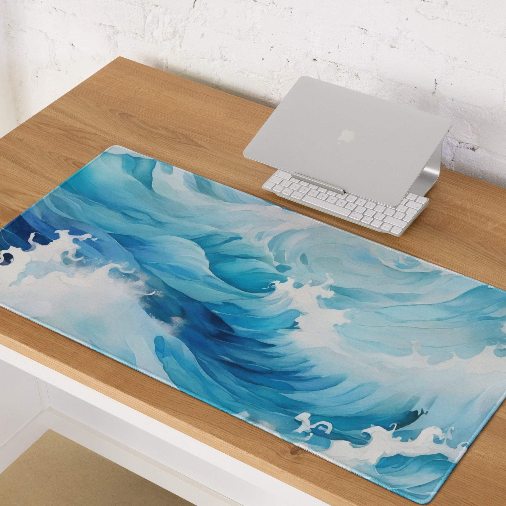 Blue ocean wave design large gaming mouse pad with non-slip base