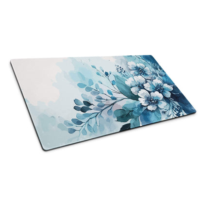 Blue floral watercolor glass cutting board with non-slip base