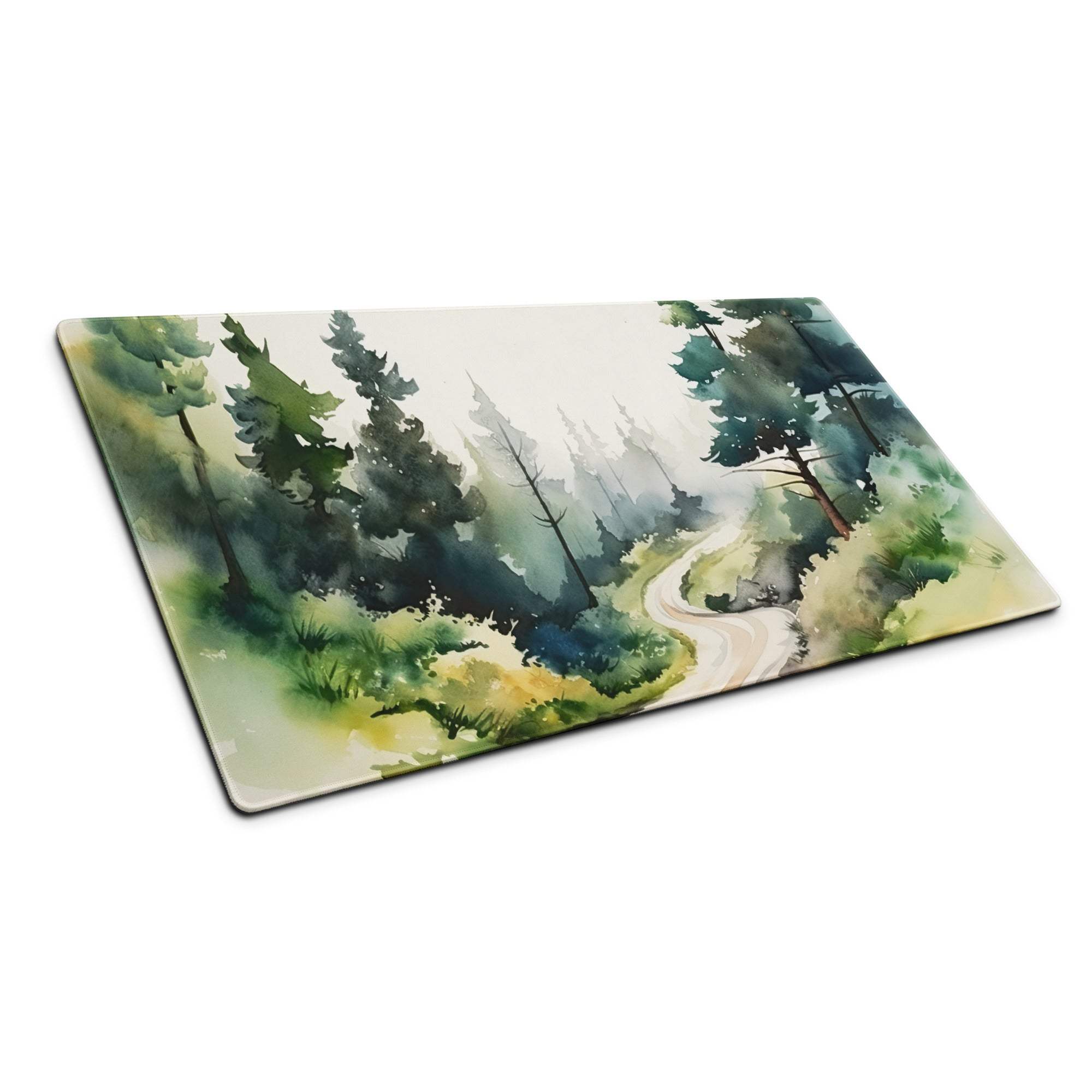 Large forest watercolor rectangular glass cutting board with path, non-slip backing