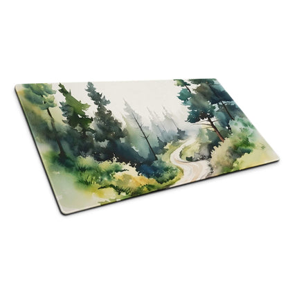 Large forest watercolor rectangular glass cutting board with path, non-slip backing