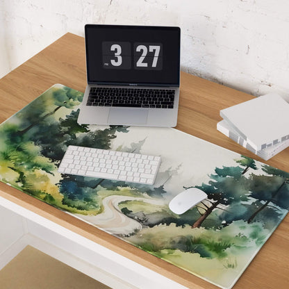 Large forest watercolor gaming mouse pad with non-slip backing for Dota CSGO