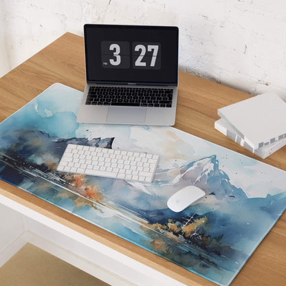 Blue watercolor mountain landscape gaming mouse pad desk mat