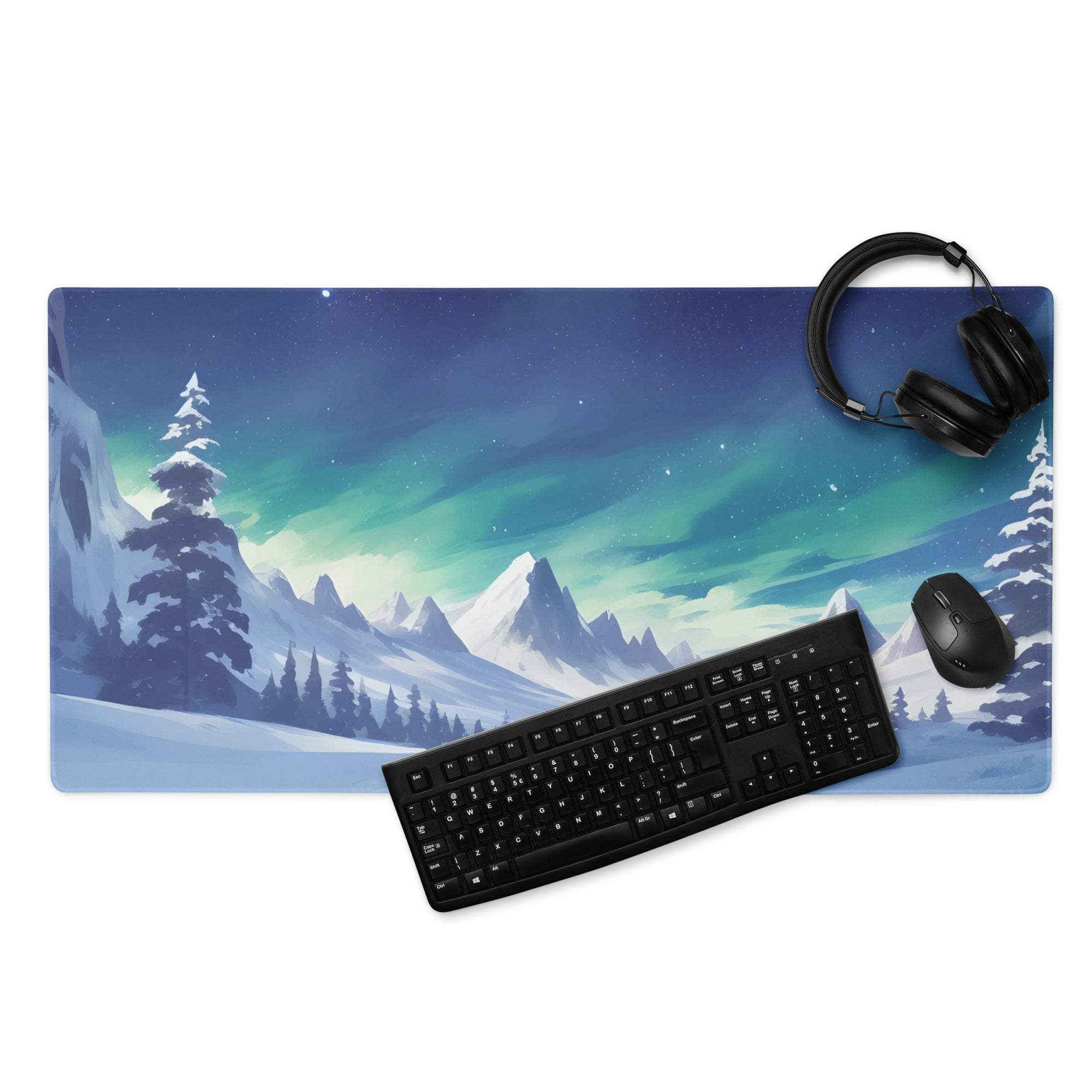 Epic Aurora Northern Lights snowy mountain gaming mouse pad