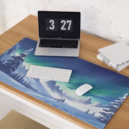 Epic Aurora blue green northern lights snowy mountain gaming mouse pad
