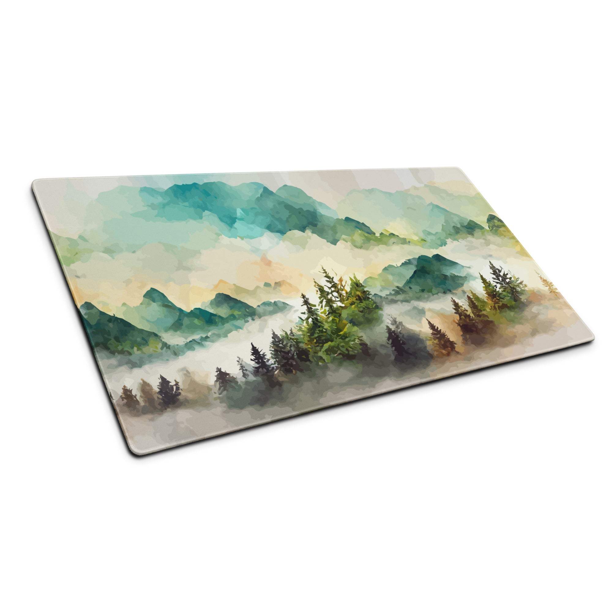 Watercolor mountain landscape pastel mist gaming mouse pad with non-slip backing