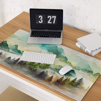 Watercolor mountain landscape pastel mist gaming mouse pad, large non-slip
