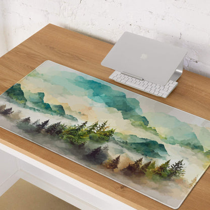 Watercolor mountain landscape pastel mist gaming mouse pad with non-slip backing
