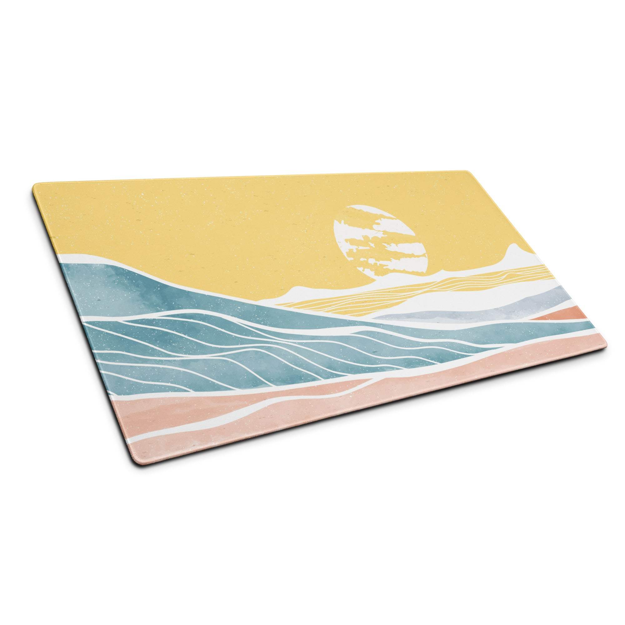 Sunset ocean waves abstract glass cutting board in teal peach yellow
