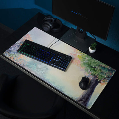 Watercolor forest tree gaming mouse pad with non-slip backing