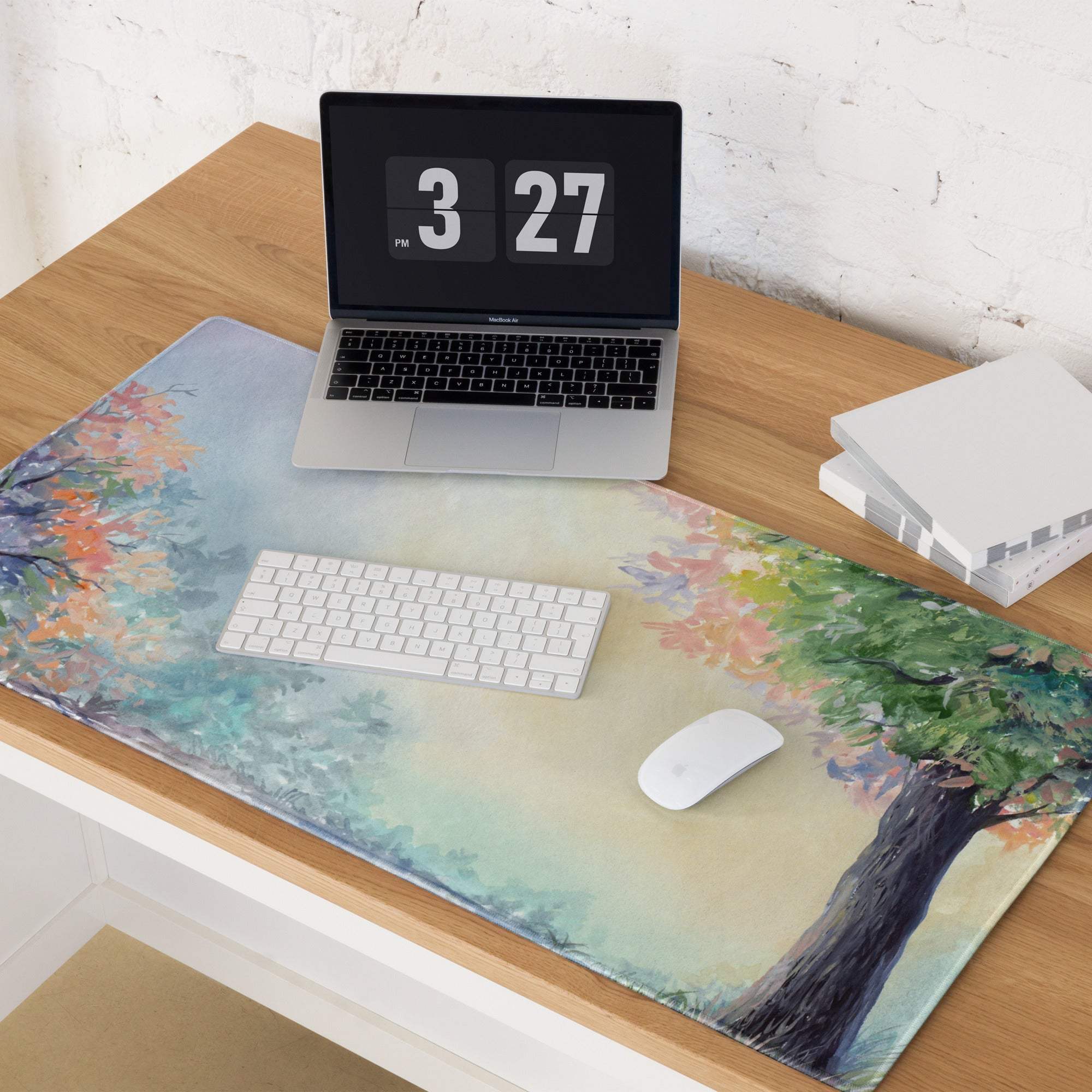 Watercolor forest tree autumn leaves large gaming mouse pad