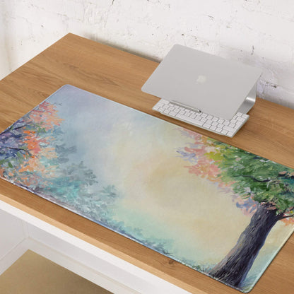 Watercolor forest trees mouse pad with non-slip backing and stitched edges