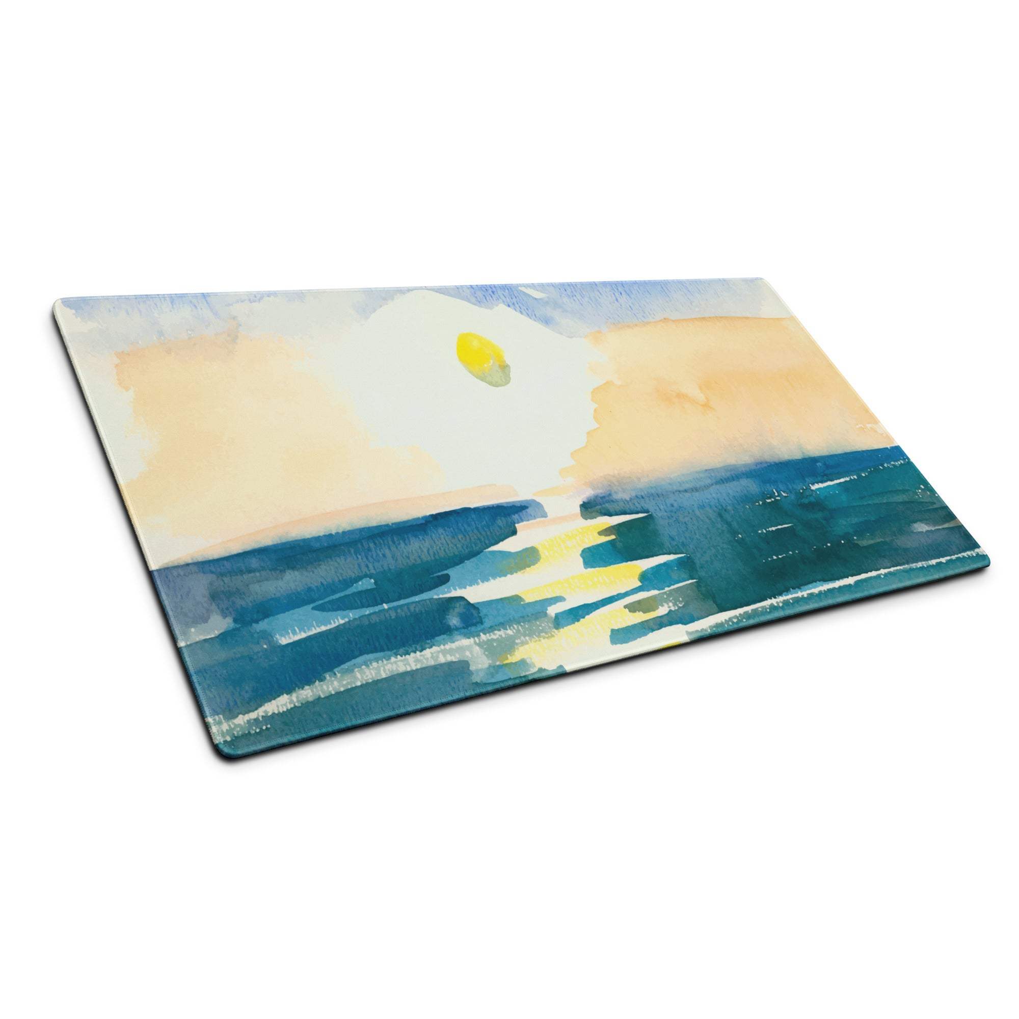 Rectangular glass cutting board with watercolor seascape in calm blues