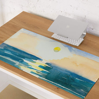 Watercolor seascape ocean sunset mouse pad in calm blues large non-slip