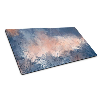 Floral watercolor blue peach glass cutting board with non-slip backing