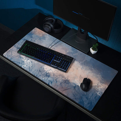 Floral abstract blue peach dream large gaming mouse pad with watercolor design
